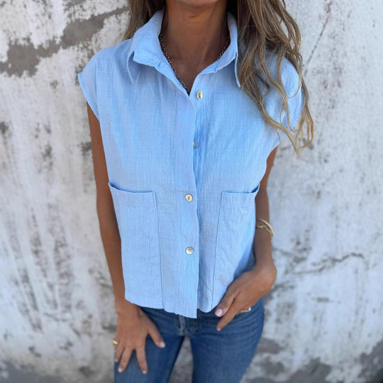 Damen Kurzarm Bluse mit praktischen Taschen