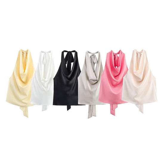 Damen Edles Haltertop mit fließendem Schnitt und eleganter Rückenbinde Shopnory