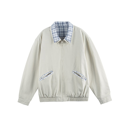 Unisex Leichte Zip‑Überjacke im Boxy‑Cut mit Karokragen und elastischem Saum Shop Nory