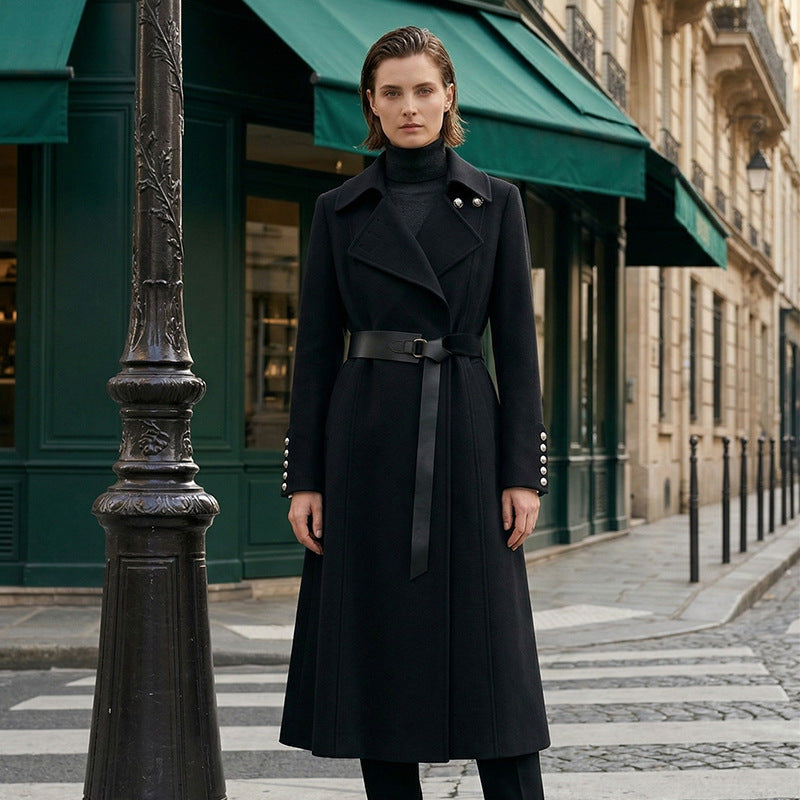 Damen Klassischer Maxi-Mantel mit Gürtel Shop Nory