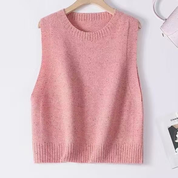 Damen Gestrickte Oversize-Ärmellose Weste mit Rundhalsausschnitt und Rippbündchen Shop Nory