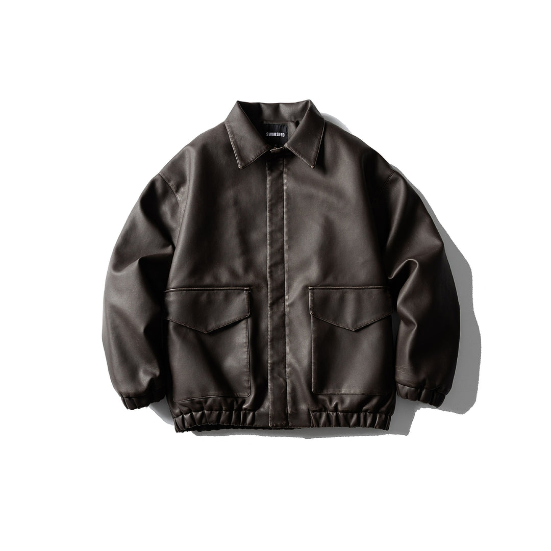 Herren Oversized Kunstleder‑Fliegerblouson mit Pattentaschen, verdecktem Verschluss und elastischem Saum Shop Nory
