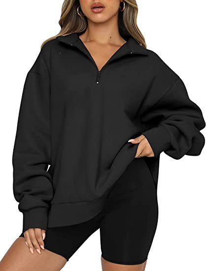 Damen nan oversized Sweatshirt mit halbem Reißverschluss, weichem Fleece-Innenfutter und Kängurutasche Shop Nory