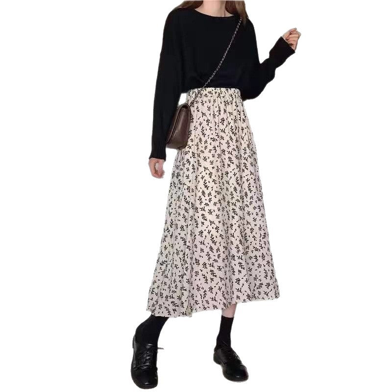 Damen Midirock mit floralem Print, taillenbetonter Rüschen-Bund und leichter Plissée-Qualität Shop Nory