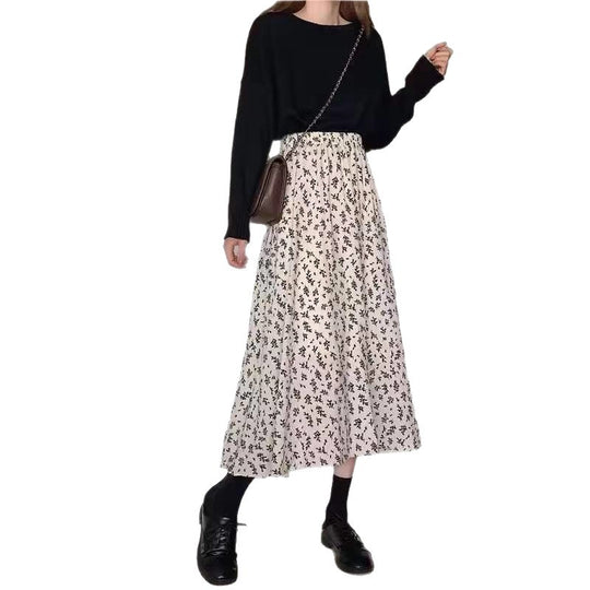 Damen Midirock mit floralem Print, taillenbetonter Rüschen-Bund und leichter Plissée-Qualität Shop Nory