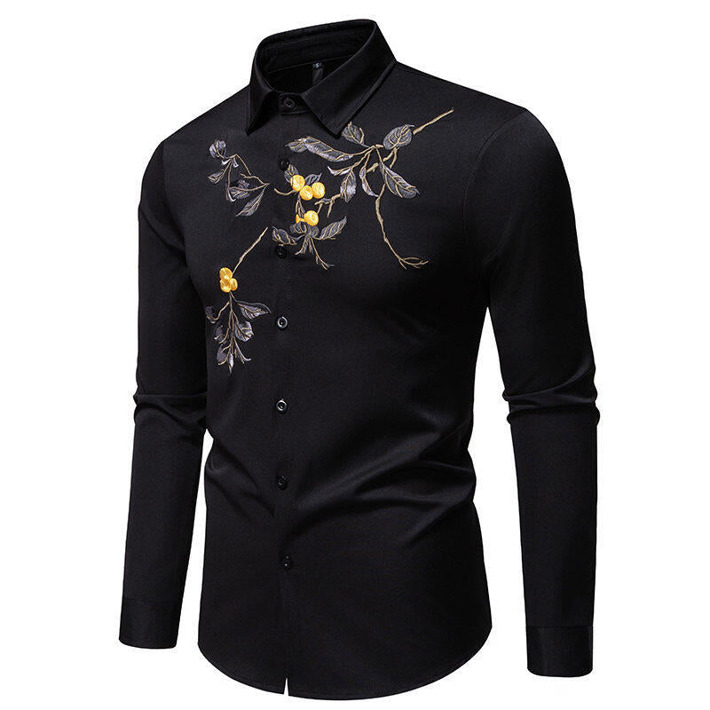 Herren Elegant besticktes Langarmhemd