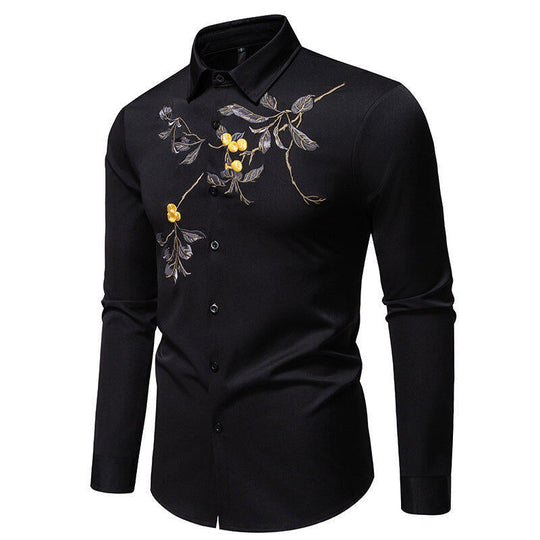 Herren Elegant besticktes Langarmhemd