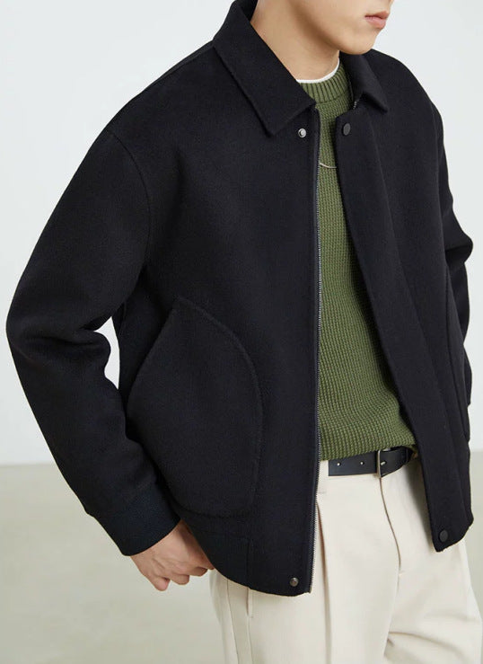 Herren Boxy Wollmix-Zipjacke mit verdeckter Knopfleiste und runden aufgesetzten Taschen Shop Nory