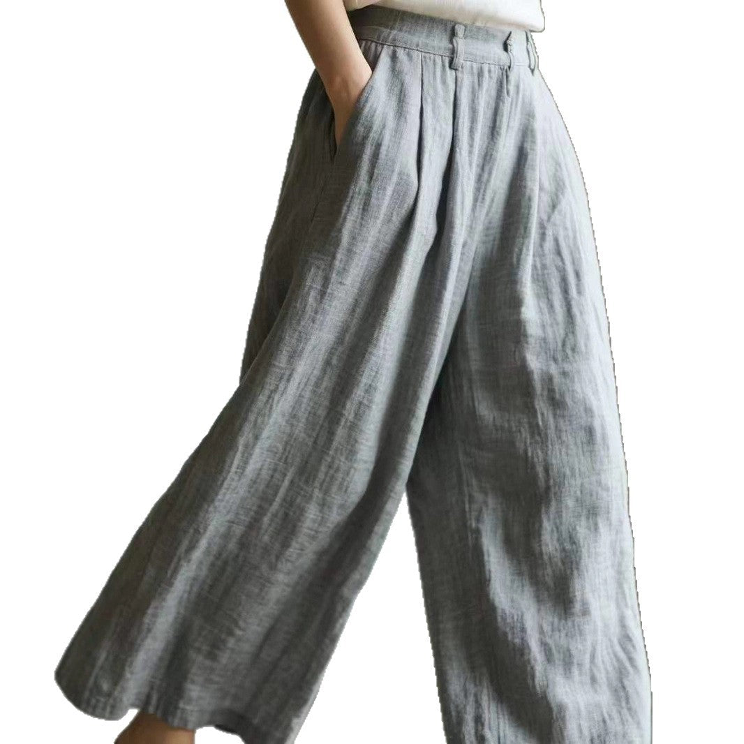 Damen weite Leinenhose mit eleganter Bundfalte und Taschen