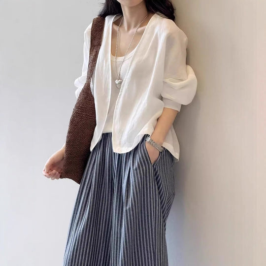 Damen Oversize-Kimonojacke aus Leinenmix mit offenem Fall und weiten Ärmeln Shop Nory