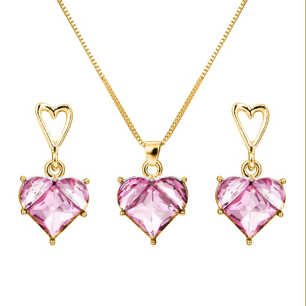 Damen Schmuckset mit herzförmigen Anhängern aus funkelndem Rosenquarz Shop Nory