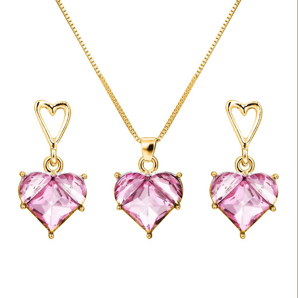 Damen Schmuckset mit herzförmigen Anhängern aus funkelndem Rosenquarz Shop Nory