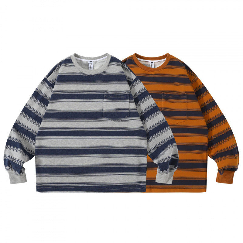 Unisex Oversize Streifen-Sweatshirt mit Brusttasche und Rundhals Shop Nory