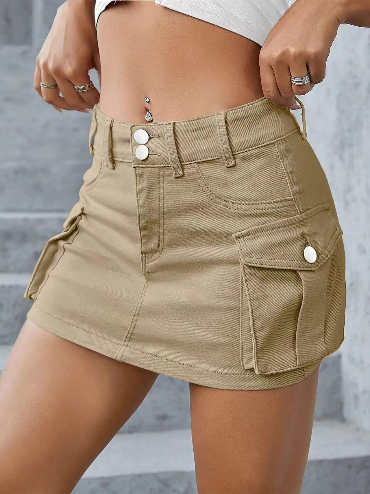 Damen modischer Denim Cargo-Rock mit praktischen Taschen