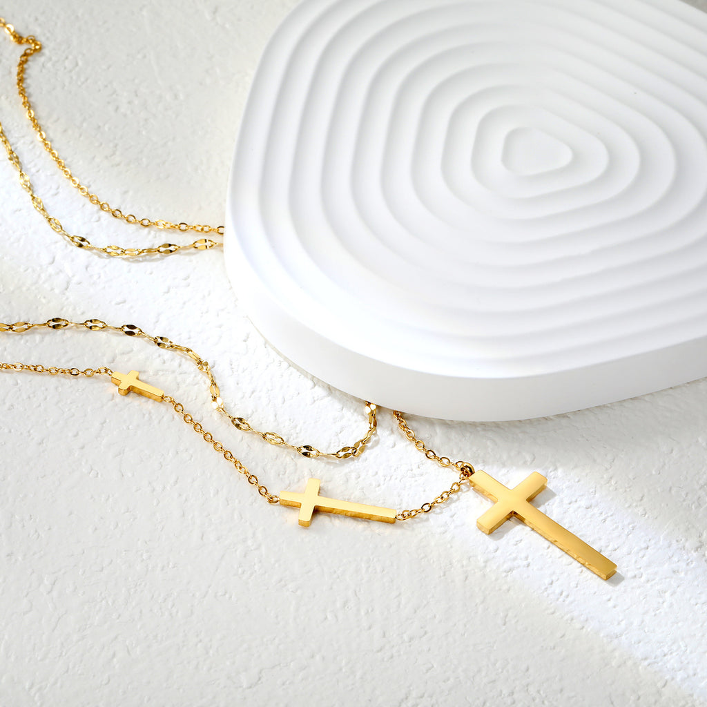 Damen mehrlagige Kreuz-Halskette mit goldplattierten Anhängern Shop Nory