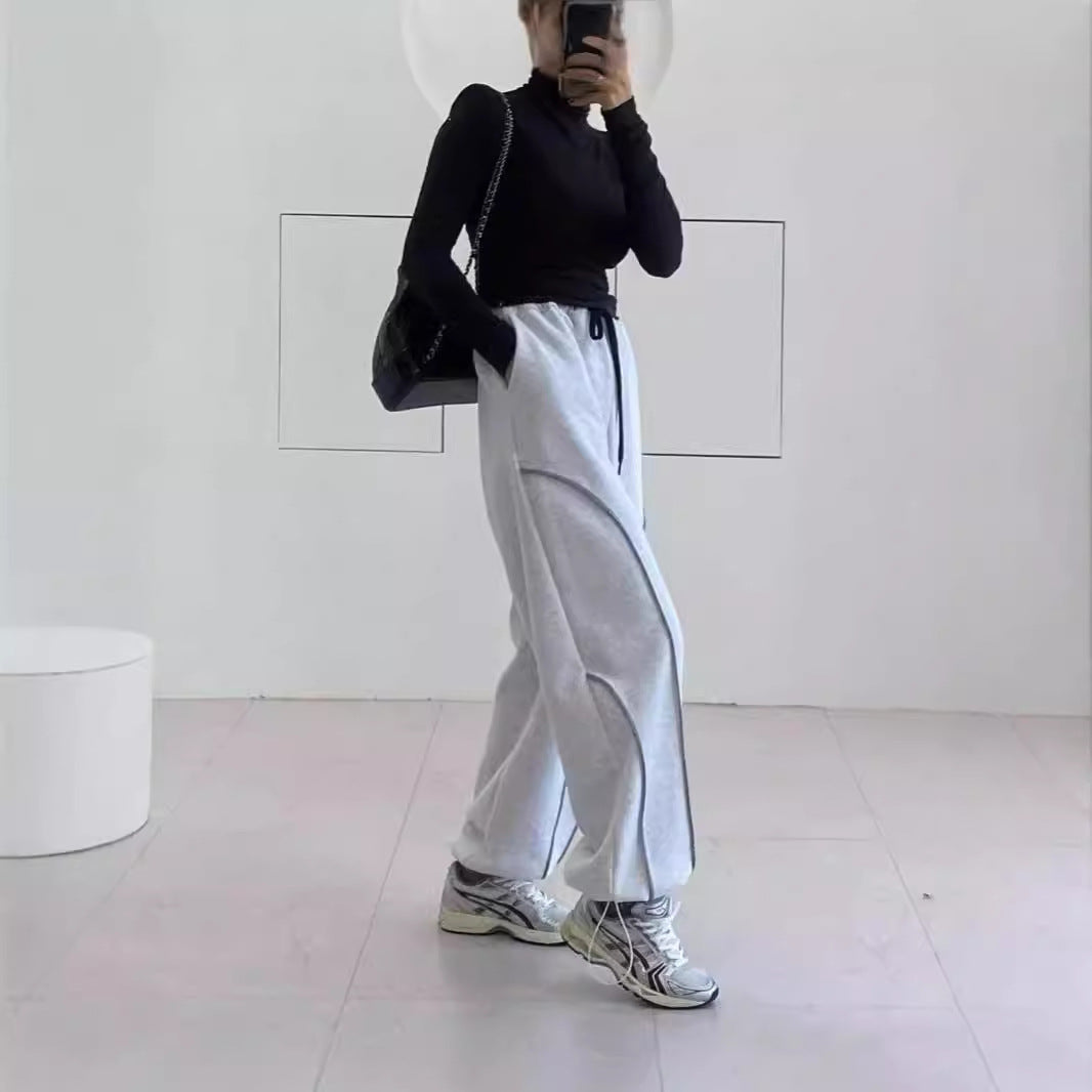 Damen Weite Sweatpants mit kontrastierenden Nahtdetails und Kordelzug Shop Nory