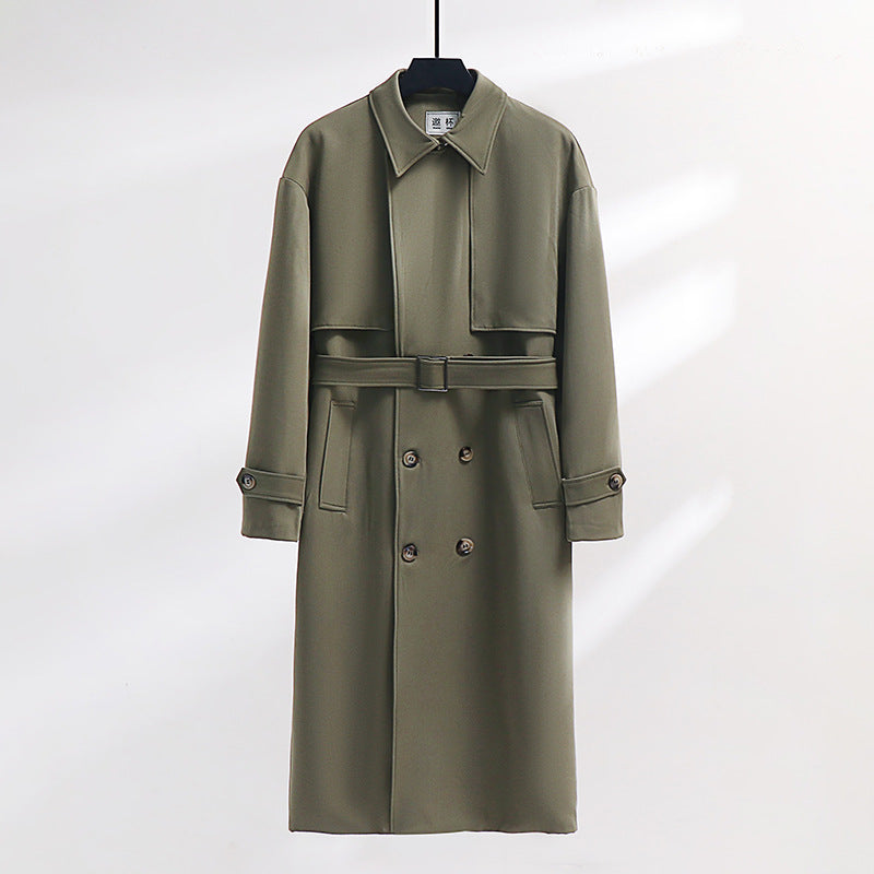 Herren Langer Doppelreihiger Trenchcoat mit Taillengürtel und Oversize‑Schalkragen Shop Nory