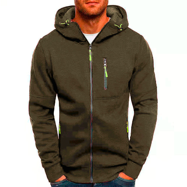 Herren funktionelle Kapuzenjacke mit durchgehendem Reißverschluss, Brust- und Seitentaschen sowie Kordelzug Shop Nory