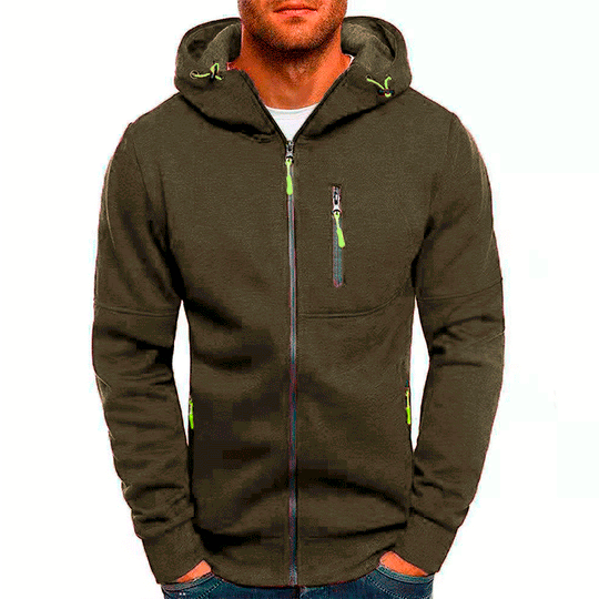 Herren funktionelle Kapuzenjacke mit durchgehendem Reißverschluss, Brust- und Seitentaschen sowie Kordelzug Shop Nory