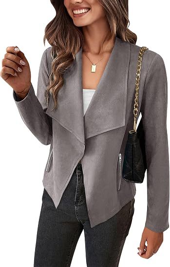Damen Velourslederimitat-Wasserfallblazer mit asymmetrischem Saum und Reißverschlusstaschen Shop Nory