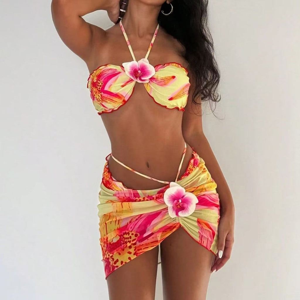 Damen Bikini-Set mit Blumenmuster und raffinierter Wickelrock