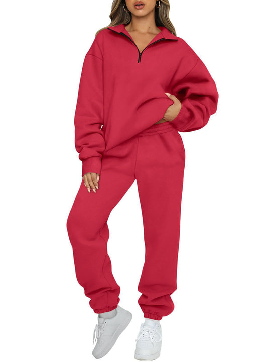 Damen nan Halbzip-Loungewear-Set mit übergroßem Kragenpullover und taillierter Jogginghose mit elastischem Bund Shop Nory