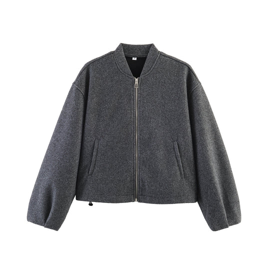 Damen Boxy Wollmix-Zipjacke mit kurzem Saum und Tunnelzug Shop Nory