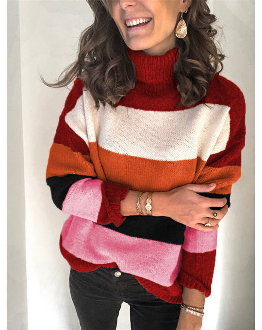 Damen Oversize Rollkragenpullover mit breiten Blockstreifen und weichem Strick Shop Nory