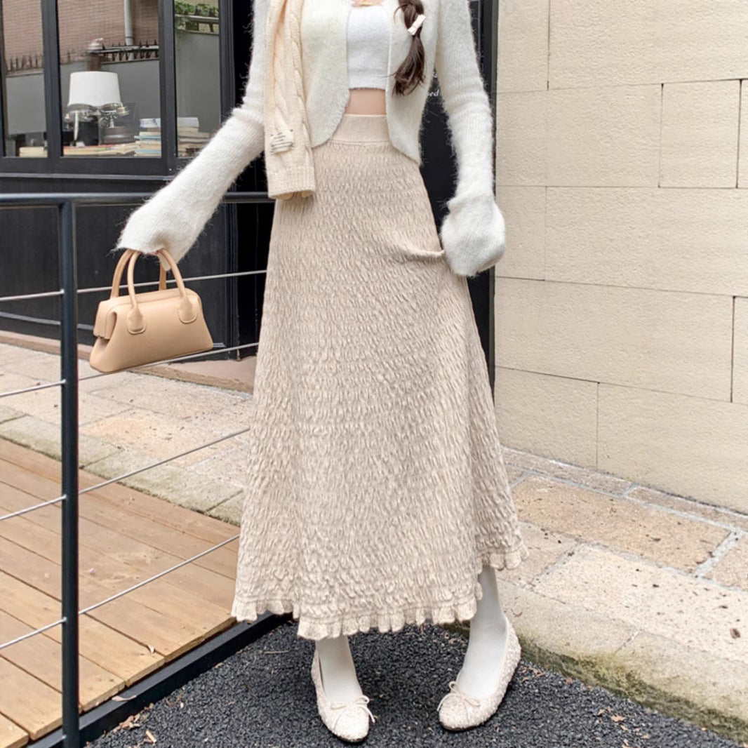 Damen Eleganter Maxirock mit strukturiertem Wellenmuster Shop Nory