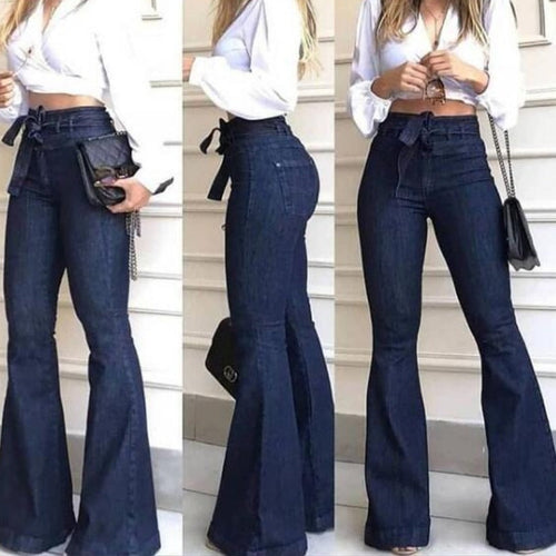 Damen Schlagjeans mit hoch tailliertem Bund