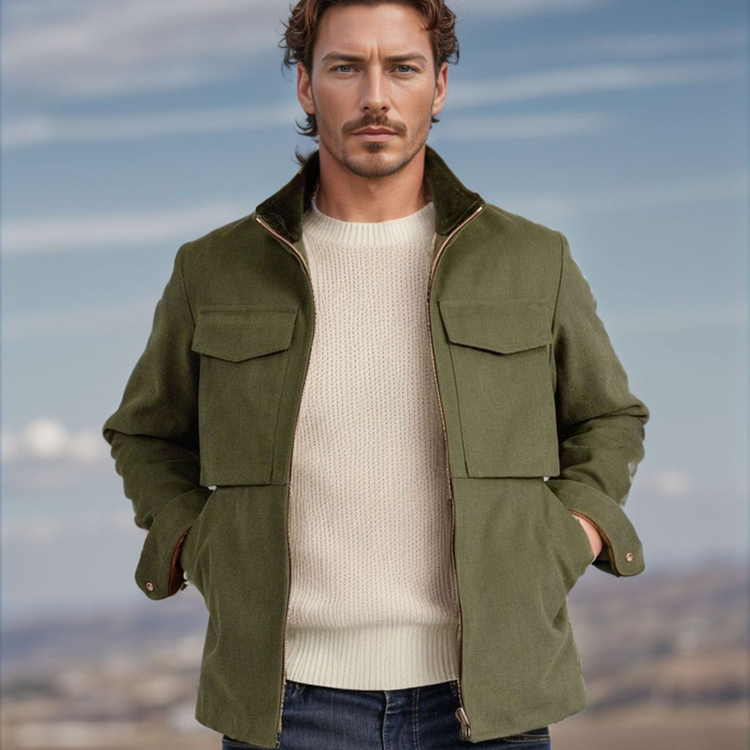 Herren Kurze Denim-Fieldjacke mit Stehkragen, Reißverschluss und aufgesetzten Brusttaschen Shop Nory