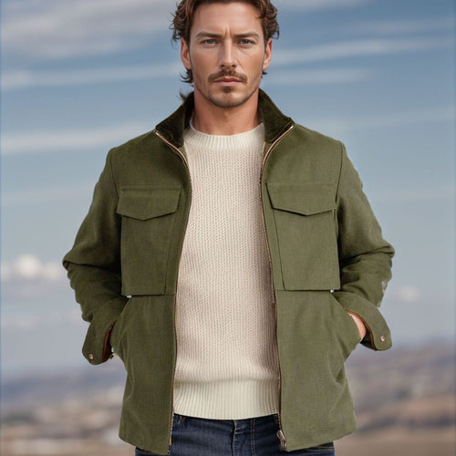 Herren Kurze Denim-Fieldjacke mit Stehkragen, Reißverschluss und aufgesetzten Brusttaschen Shop Nory