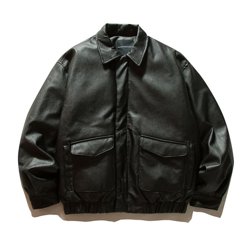 Herren Boxy Kunstleder-Blouson mit Pattentaschen und elastischem Saum Shop Nory
