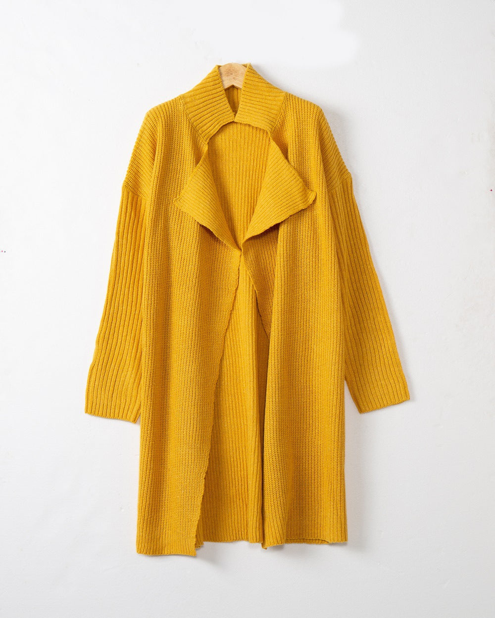 Damen langer offener Rippstrick-Cardigan mit weitem Schalkragen Shop Nory