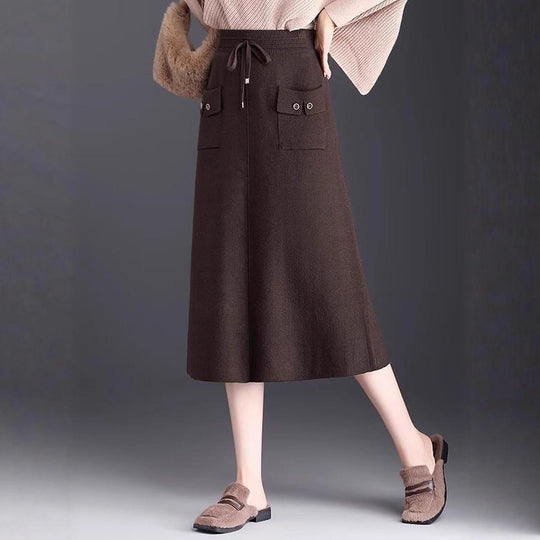 Damen Modischer Maxirock mit Taschen und Bindegürtel Shop Nory