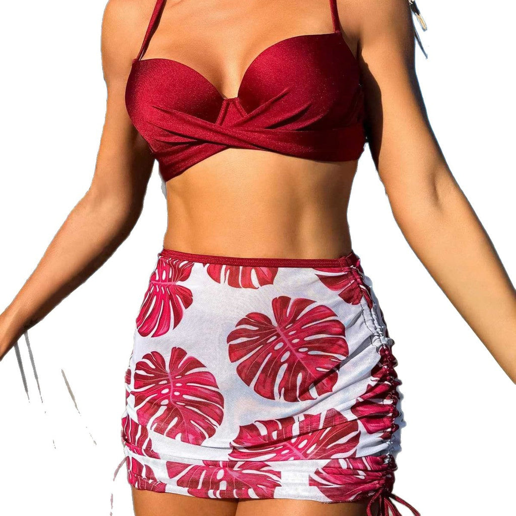 Damen Bikini-Set mit elegantem Knotendesign und floralem Rock