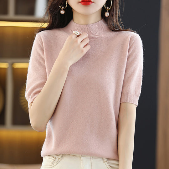 Damen Kurzärmeliger Feinstrick-Pullover mit halbem Rollkragen Shop Nory
