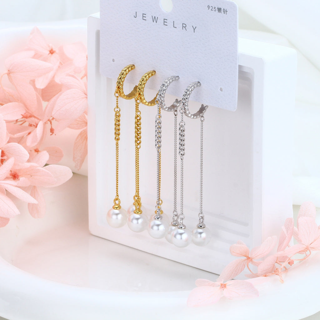 Damen Perlen Ohrhänger mit modernem Ketten Design aus 925 Sterling Silber Shop Nory