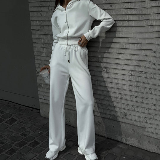 Damen Zweiteiliges Loungewear-Set mit kurzem Zip-Bomber und weiter High-Waist-Palazzohose Shop Nory