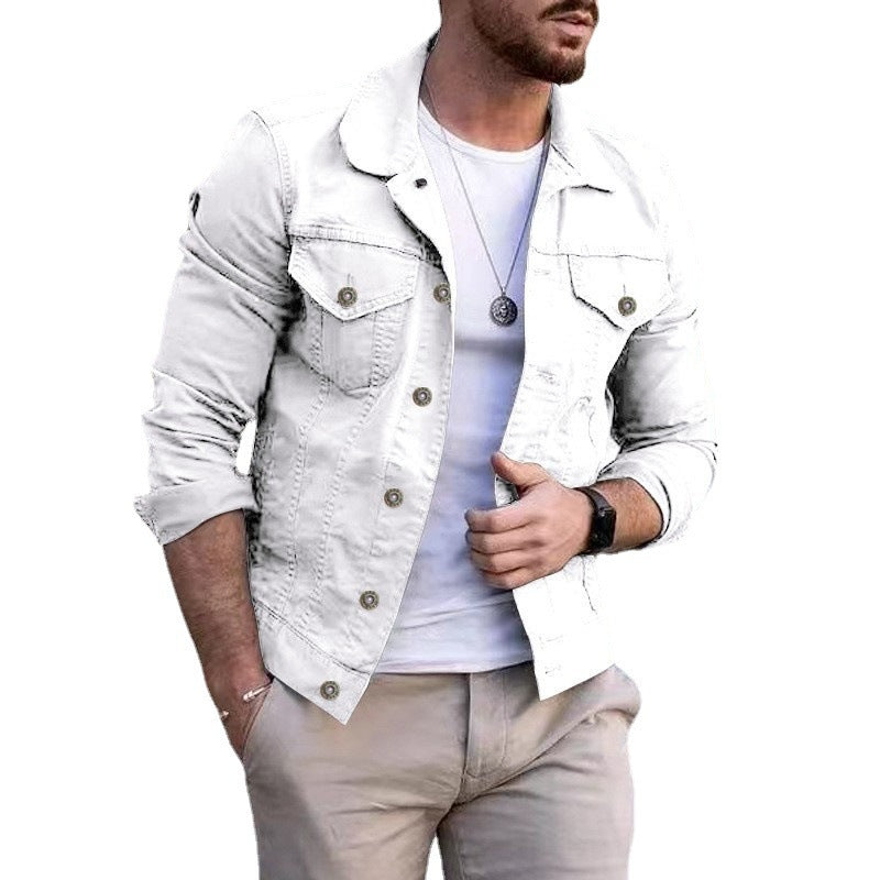 Herren nan taillierte Jeansjacke im Trucker-Stil mit Brusttaschen und Metallknöpfen Shopnory