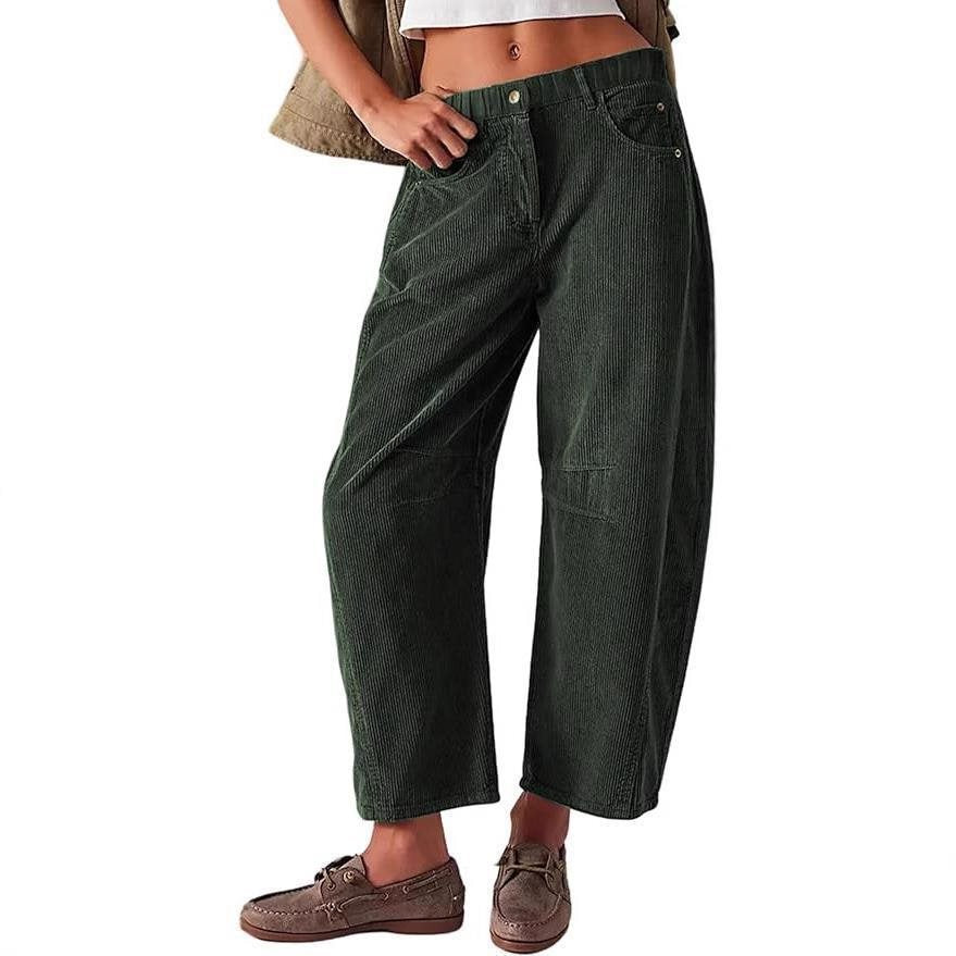 Damen Weite Cordhose mit hoher Taille, Cropped-Bein und Eingriffstaschen Shop Nory