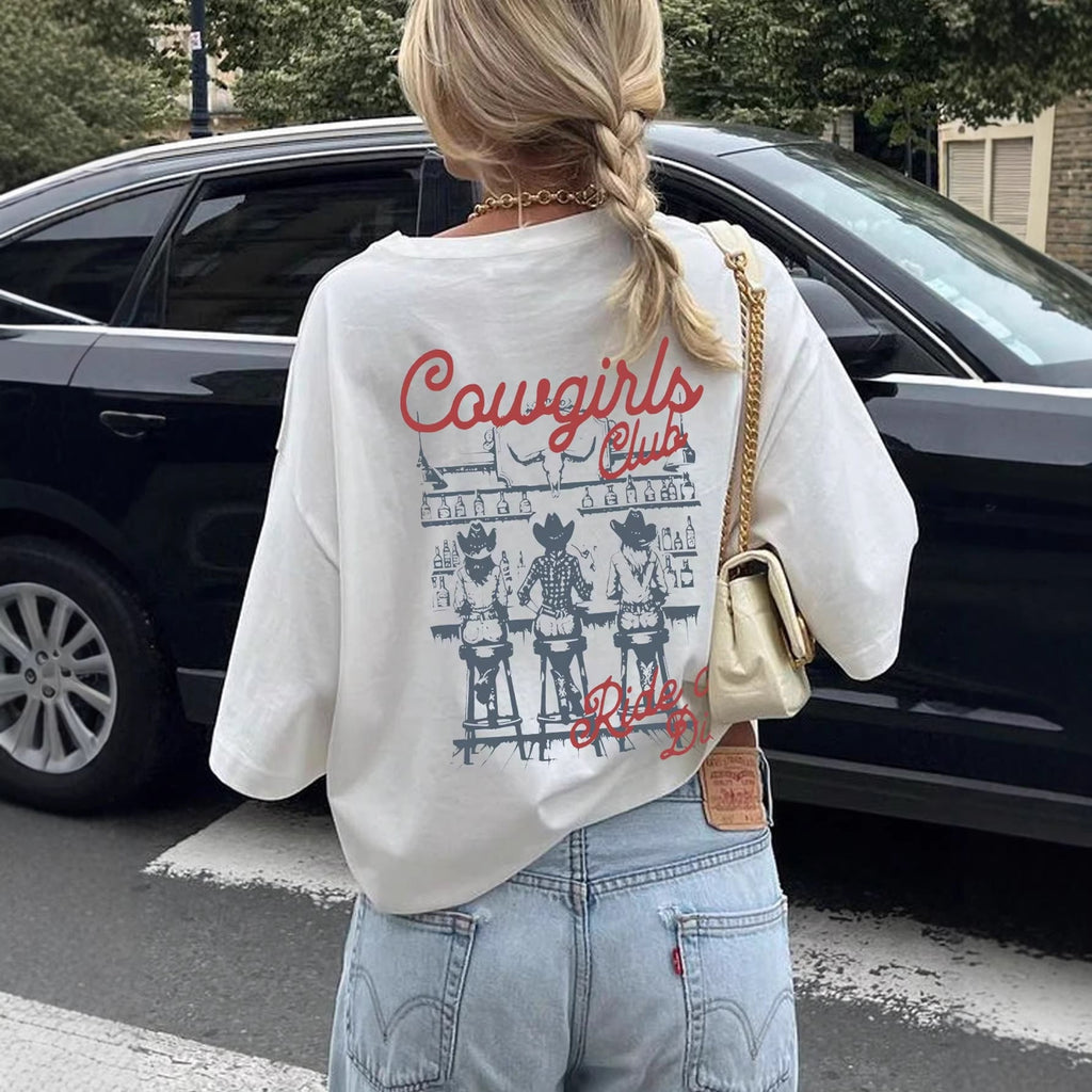 Damen Oversize T-Shirt mit Retro Cowgirl-Motiv Shopnory