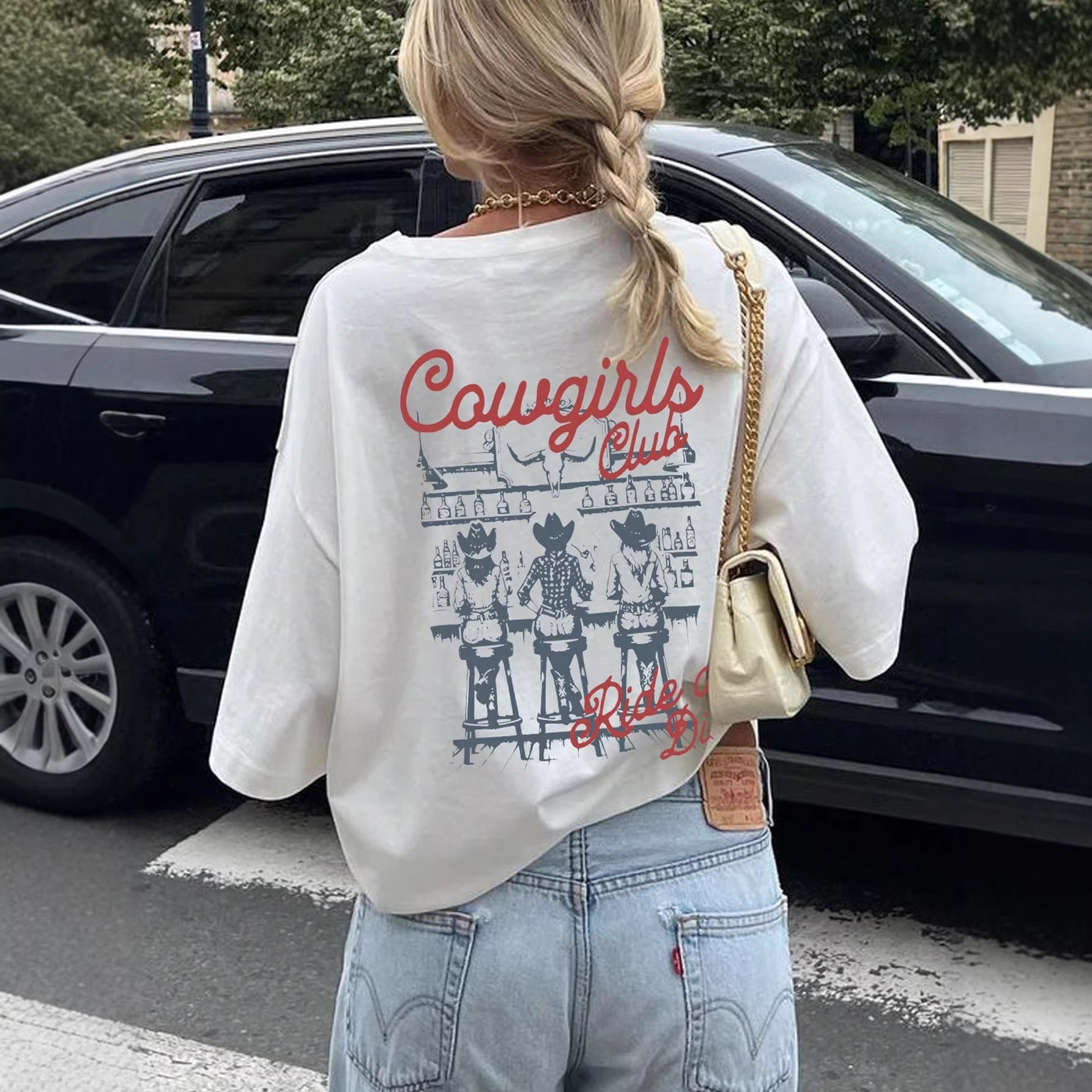 Damen Oversize T-Shirt mit Retro Cowgirl-Motiv Shopnory