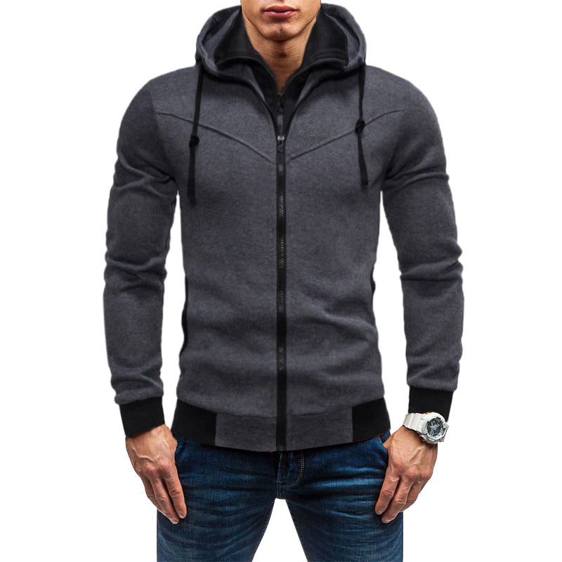 Herren Slim-Fit Kapuzenjacke mit verdecktem Reißverschluss-Doppelkragen und kontrastierten Bündchen Shop Nory