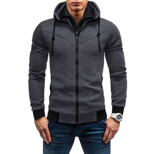 Herren Slim-Fit Kapuzenjacke mit verdecktem Reißverschluss-Doppelkragen und kontrastierten Bündchen Shop Nory