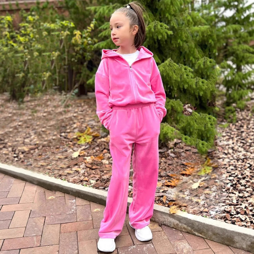 Damen samtiger Kapuzen-Jogginganzug mit durchgehendem Reißverschluss, elastischem Tunnelzugbund und geradem Bein Shop Nory