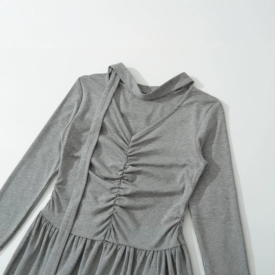 Damen Langes Jersey-Maxikleid mit Raffung, V-Ausschnitt und Bindeschal Shop Nory