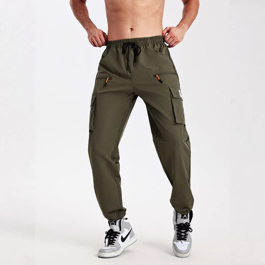 Herren konisch geschnittene Utility-Cargohose im Joggerstil mit Tunnelzugbund, Reißverschlusstaschen & elastischen Beinabschlüssen Shop Nory