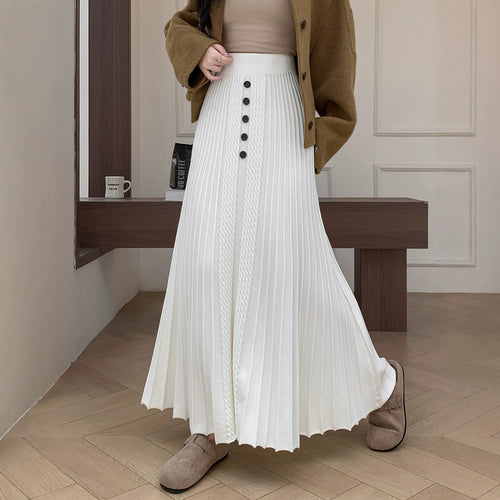 Damen Eleganter Plissee-Maxirock mit Knopfdetails Shop Nory