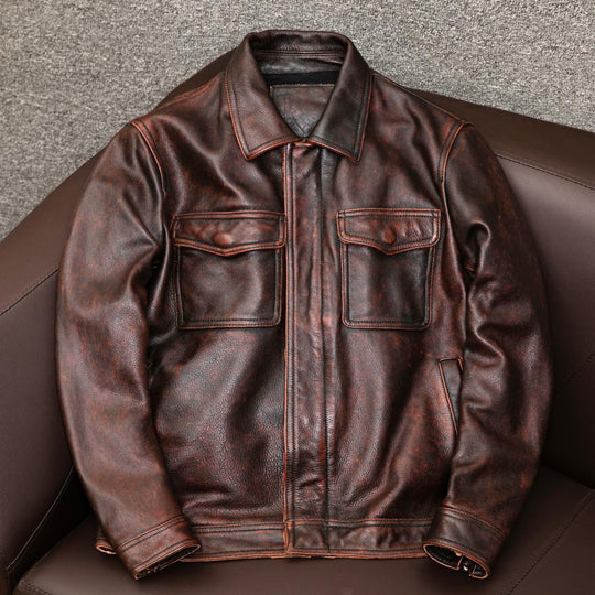 Herren Overshirt-Lederjacke mit Brusttaschen und verdecktem Reißverschluss Shop Nory